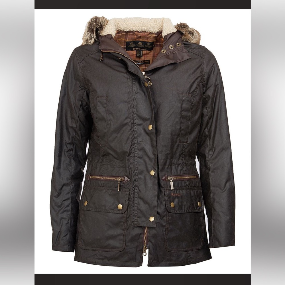 Barbour Dark Brown Utility Jacket with Fur Trim